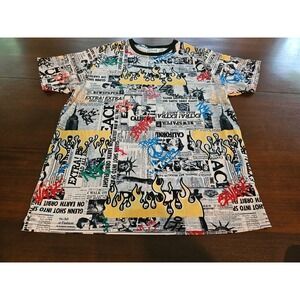 Fresh‎ Prints of Bel-Air Shirt Large Bold Newspaper All Over Print Y2K Size XL